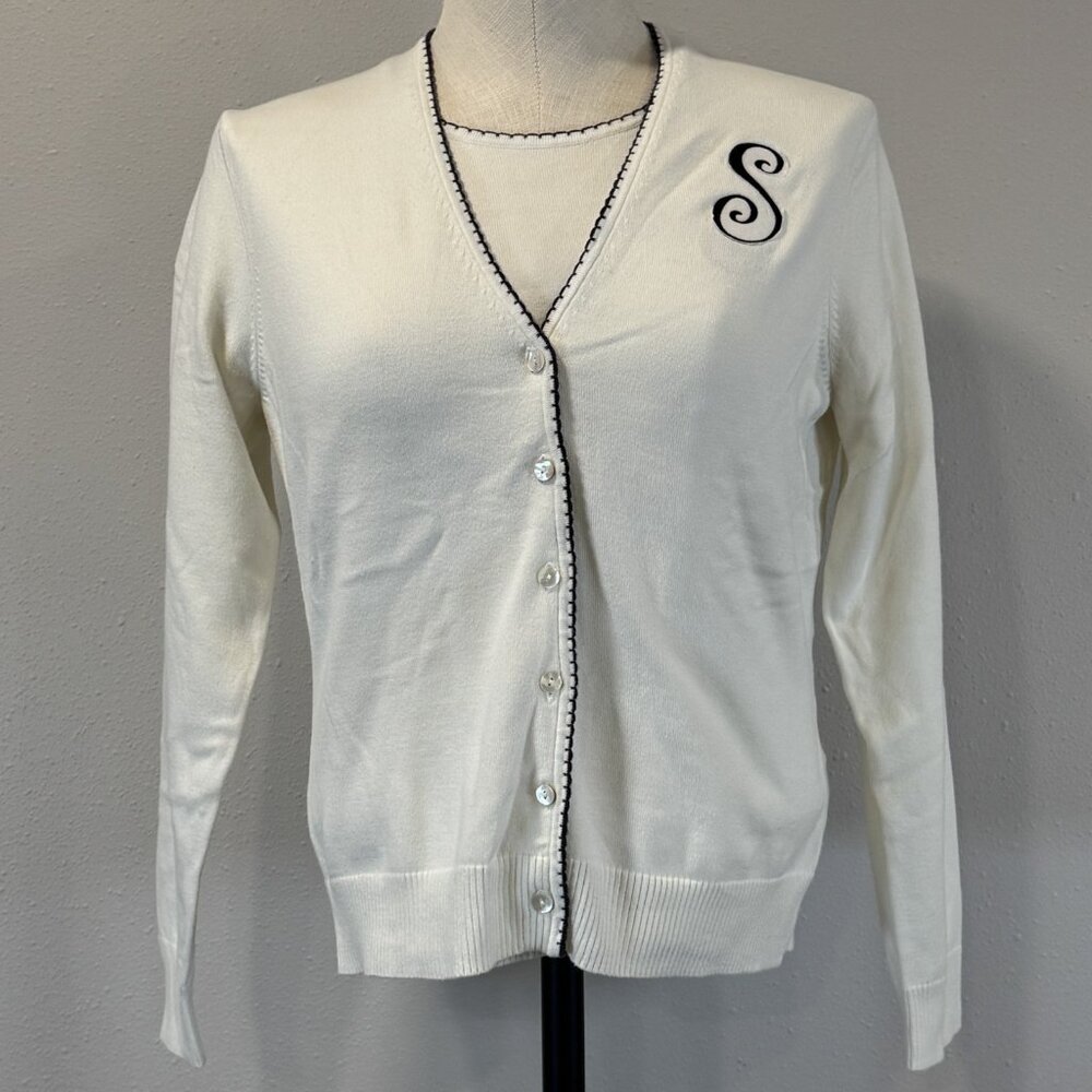 Lands End Sweater Set Womens Size Small 6-8 Ivory Crewneck T-shirt Long Sleeve